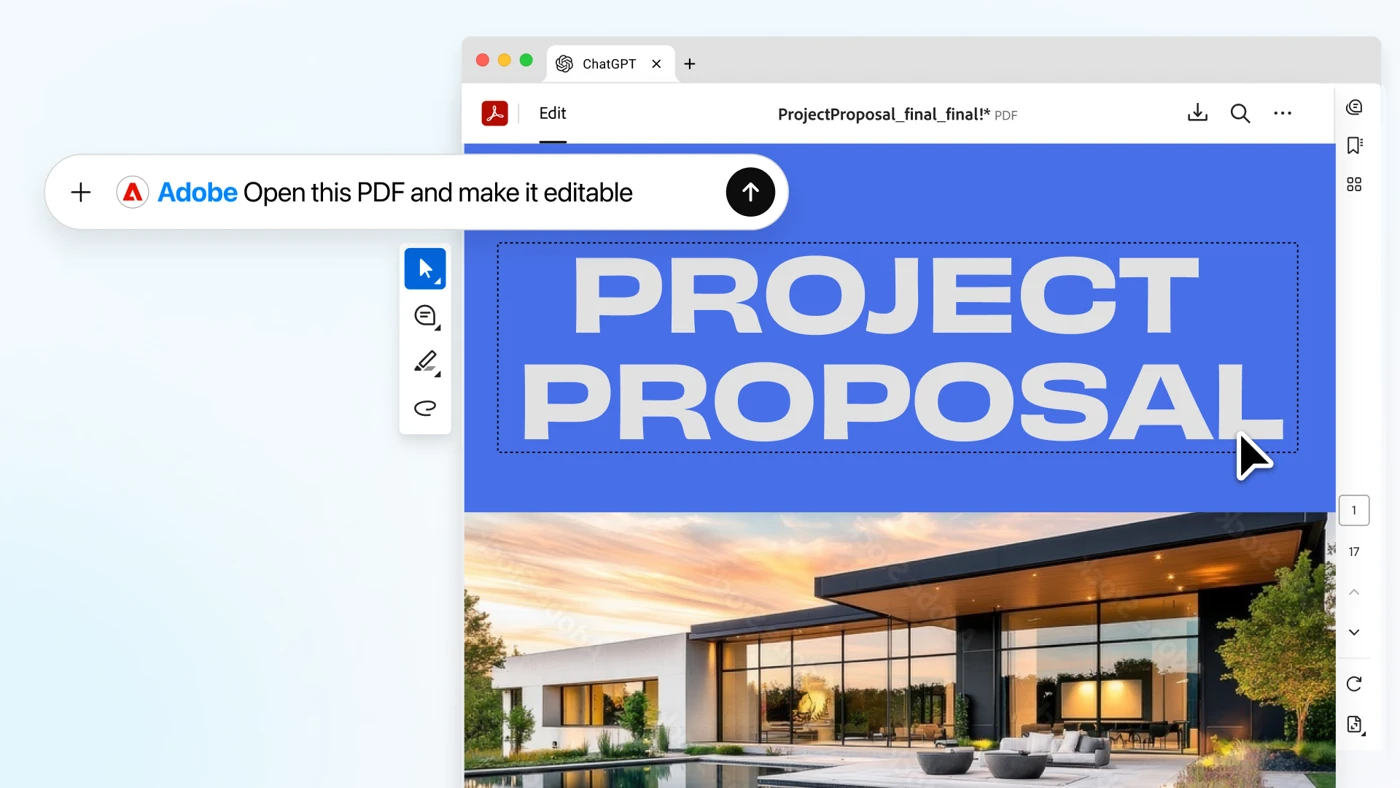 챗GPT 어도비 플러그인 사용법 – 포토샵·애크로뱃으로 사진·PDF 직접 편집하기 2 챗GPT 어도비 플러그인으로 PDF를 열어 직접 수정하는 화면