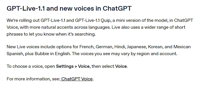챗GPT 보이스 사용법 – GPT-Live-1.1 한국어 목소리, 무료 한도, 라이브·고급·표준 차이 1 챗GPT 보이스 GPT-Live-1.1 업데이트 릴리스 노트