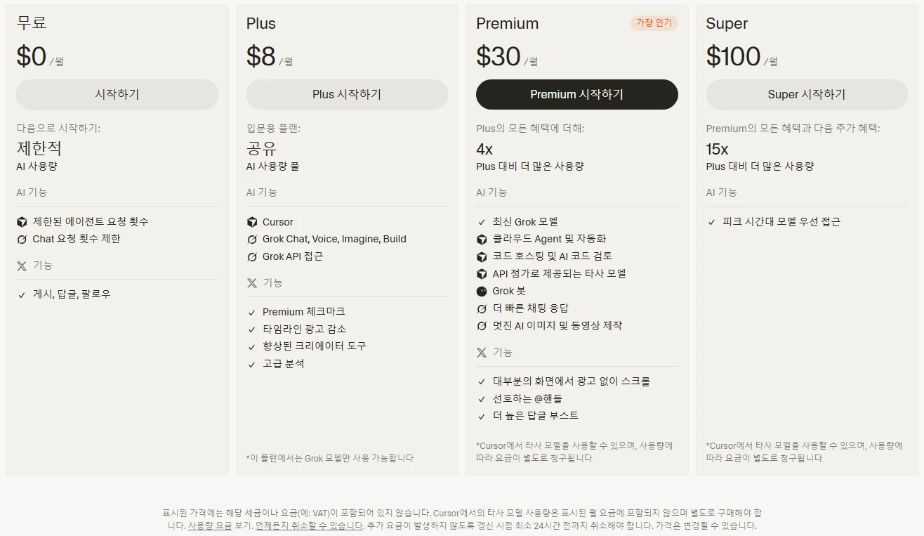 X 구독 요금제 총정리 – 그록·커서·X 프리미엄 통합, 한국 가격과 등급별 차이 1 X 구독 요금제 – 무료, Plus, Premium, Super 비교